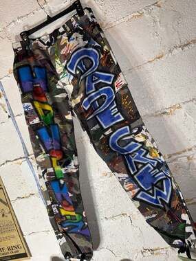 As You Can See Hand-Painted Graffiti Camo Cargo Pants